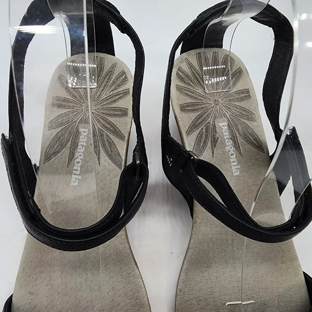 Patagonia Maha Wedge Sandals Women's 9.5 Black Leather Cork Ankle Strap